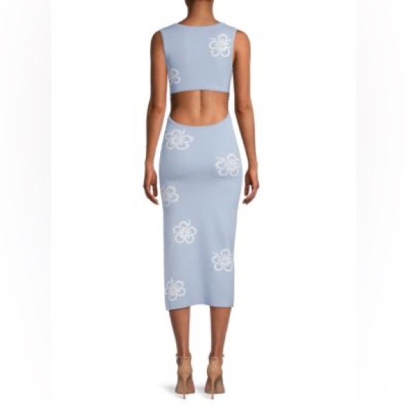 Hansen and Gretel Anais Intarsia Floral Midi Dress, blue hibiscus - Picture 4 of 5